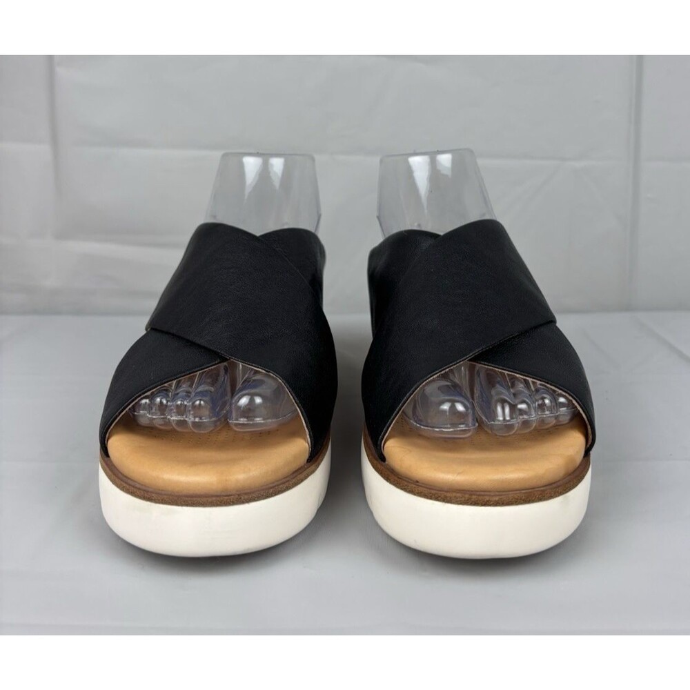 Corso Como Bilanka Leather Sandals 9M Black Wedge Cross Strap Slip-On Slide - Picture 3 of 12